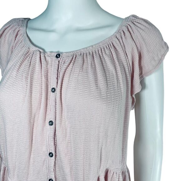 We The Free Ruffle Short Sleeve Baby Pink Blouse Medium Coquette - Picture 2 of 7